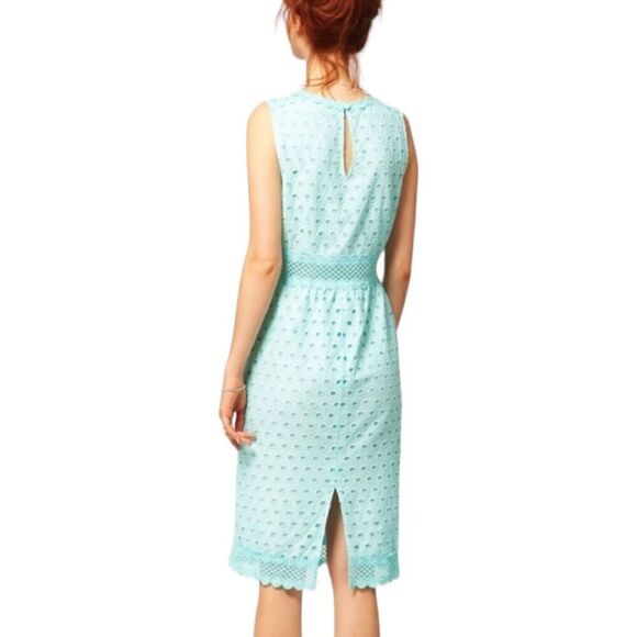 ASOS Pencil Midi Dress Size 2 Seafoam Green Anglais Embroidered Womens - Picture 2 of 14